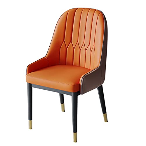 JIESOO Moderne Esszimmerstühle Küchen-Wohnzimmer-Stühle PU-Leder Mit Hoher Rückenlehne Weicher Sitz Metallbeine Lounge-Theken-Akzent-Stühle(Orange+Coffee) von JIESOO