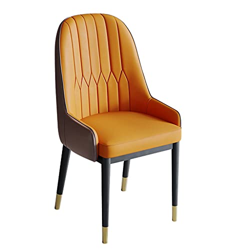 JIESOO Moderne Esszimmerstühle Küchen-Wohnzimmer-Stühle PU-Leder Mit Hoher Rückenlehne Weicher Sitz Metallbeine Lounge-Theken-Akzent-Stühle(Tangerine Color+Coffee Color) von JIESOO