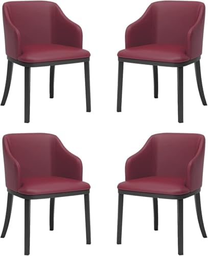 JIESOO Moderne Esszimmerstühle Kunstleder 4er-Set Küche Wohnzimmer Lounge-Esszimmerstühle Mit Gepolstertem Sitz Mit Hoher Rückenlehne Und Schwarzen Metallbeinen(Red) von JIESOO