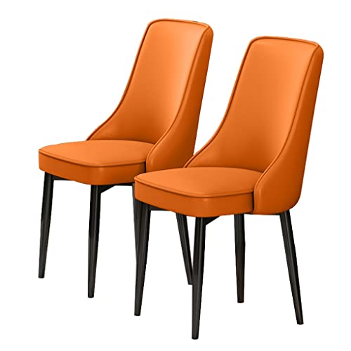 JIESOO Moderne Esszimmerstühle PU-Leder 2er-Set Gepolsterter Weicher Sitz Mit Hoher Rückenlehne Beine Kohlenstoffstahl Für Lounge-Esszimmer Küche Schlafzimmer(Pure orange) von JIESOO