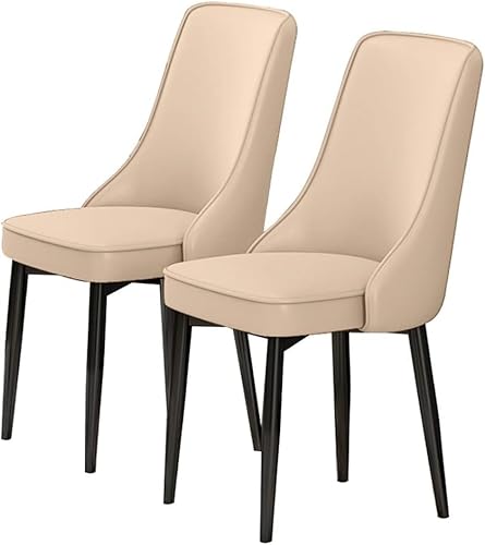 JIESOO Moderne Esszimmerstühle PU-Leder 2er-Set Hohe Rückenlehne Gepolsterter Weicher Sitz Beine Aus Karbonstahl for Lounge Esszimmer Küche Schlafzimmer(Beige) von JIESOO