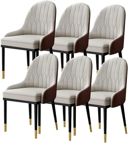 JIESOO Moderne Gepolsterte Esszimmerstühle 6er-Set Wohnzimmer- Und Küchenstühle mit Weichem PU-Leder-Kissensitz Und Metallbeinen (Color : Grey) von JIESOO