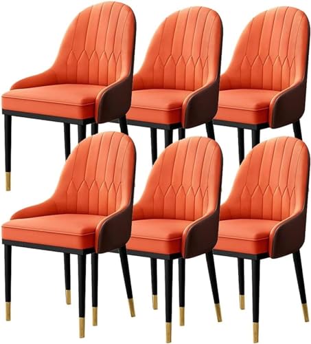 JIESOO Moderne Gepolsterte Esszimmerstühle 6er-Set Wohnzimmer- Und Küchenstühle mit Weichem PU-Leder-Kissensitz Und Metallbeinen (Color : Orange) von JIESOO