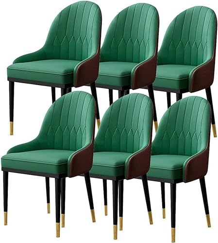 JIESOO Moderne Gepolsterte Küchen-Esszimmerstühle 6er-Set Beistellstühle Wohnzimmer-Küchenstühle mit Weichem PU-Lederbezug, Kissensitz Und Metallbeinen (Color : Green) von JIESOO