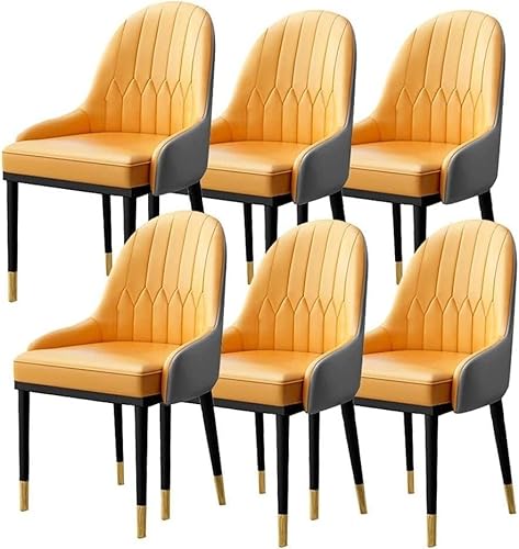 JIESOO Moderne Gepolsterte Küchen-Esszimmerstühle 6er-Set Beistellstühle Wohnzimmer-Küchenstühle mit Weichem PU-Lederbezug, Kissensitz Und Metallbeinen (Color : Yellow) von JIESOO