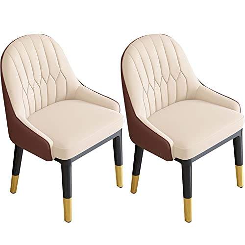 JIESOO Moderne Küche Esszimmerstühle 2er-Set Kunstleder Akzent Stühle Wohnzimmerstühle Mit Hoher Rückenlehne Weichem Sitz Metallbeinen Bürosessel(Beige+Coffee) von JIESOO