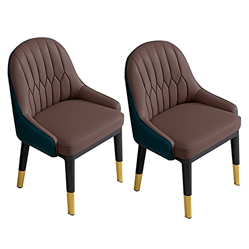 JIESOO Moderne Küche Esszimmerstühle 2er-Set Kunstleder Akzent Stühle Wohnzimmerstühle Mit Hoher Rückenlehne Weichem Sitz Metallbeinen Bürosessel(Dark Coffee+Navy Blue) von JIESOO