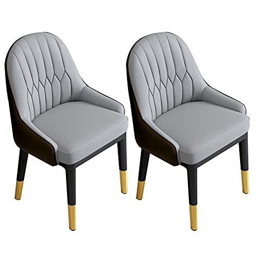 JIESOO Moderne Küche Esszimmerstühle 2er-Set Kunstleder Akzent Stühle Wohnzimmerstühle Mit Hoher Rückenlehne Weichem Sitz Metallbeinen Bürosessel(Gray+Dark Brown) von JIESOO