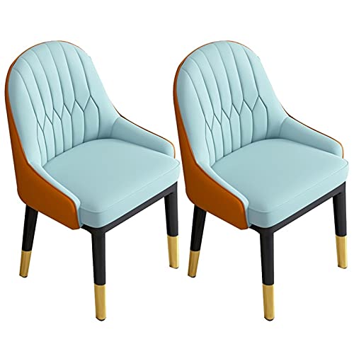 JIESOO Moderne Küche Esszimmerstühle 2er-Set Kunstleder Akzent Stühle Wohnzimmerstühle Mit Hoher Rückenlehne Weichem Sitz Metallbeinen Bürosessel(Sky Blue+orange) von JIESOO