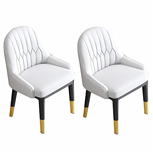 JIESOO Moderne Küche Esszimmerstühle 2er-Set Kunstleder Akzent Stühle Wohnzimmerstühle Mit Hoher Rückenlehne Weichem Sitz Metallbeinen Bürosessel(White) von JIESOO