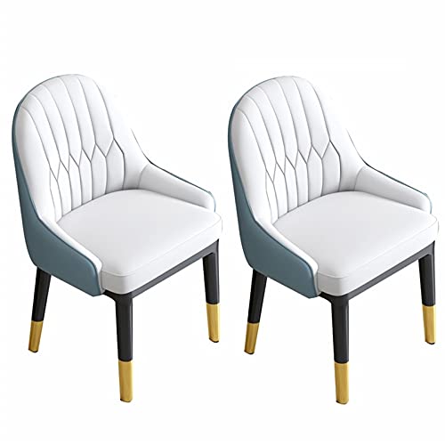 JIESOO Moderne Küche Esszimmerstühle 2er-Set Kunstleder Akzent Stühle Wohnzimmerstühle Mit Hoher Rückenlehne Weichem Sitz Metallbeinen Bürosessel(White+Light Blue) von JIESOO