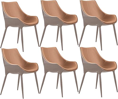 JIESOO Moderne Küche Wohnzimmer Esszimmerstühle 6er-Set Künstlich Verdicktes Verschleißfestes Leder Gepolsterte Weiche Akzentstühle Mit Hoher Rückenlehne Konische Stahlfüße(C) von JIESOO
