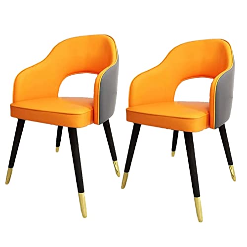 JIESOO Moderne Wohnzimmer-Esszimmer-Sessel 2er-Set,Küchen-Esszimmerstühle Wohnzimmer-Bürostühle PU-Ledersitze Im Mittelalterlichen Stil,Metallfüße(Orange Grey) von JIESOO