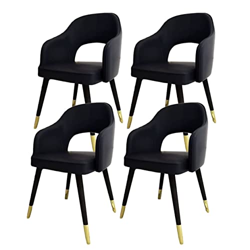 JIESOO Moderne Wohnzimmer-Esszimmer-Sessel 4er-Set,Küchen-Esszimmerstühle Wohnzimmer-Bürostühle PU-Ledersitze Im Mittelalterlichen Stil,Metallfüße(Black Noir) von JIESOO