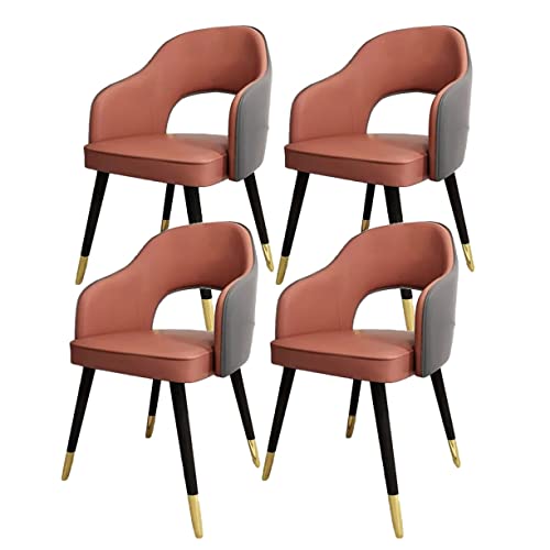 JIESOO Moderne Wohnzimmer-Esszimmer-Sessel 4er-Set,Küchen-Esszimmerstühle Wohnzimmer-Bürostühle PU-Ledersitze Im Mittelalterlichen Stil,Metallfüße(Khaki Kaki) von JIESOO