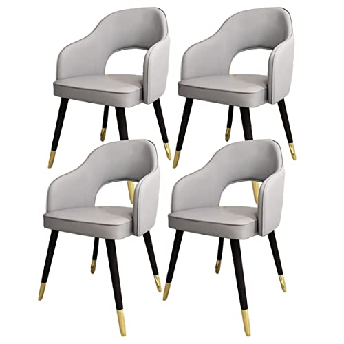 JIESOO Moderne Wohnzimmer-Esszimmer-Sessel 4er-Set,Küchen-Esszimmerstühle Wohnzimmer-Bürostühle PU-Ledersitze Im Mittelalterlichen Stil,Metallfüße(Light Grey) von JIESOO