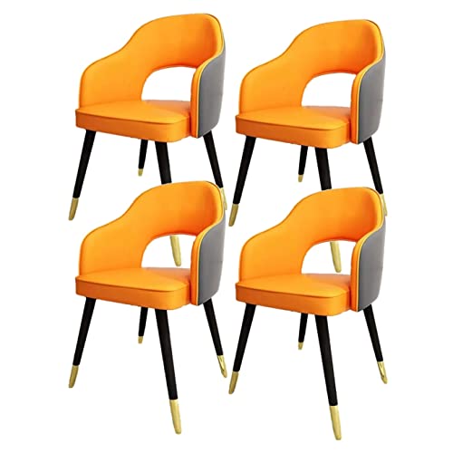 JIESOO Moderne Wohnzimmer-Esszimmer-Sessel 4er-Set,Küchen-Esszimmerstühle Wohnzimmer-Bürostühle PU-Ledersitze Im Mittelalterlichen Stil,Metallfüße(Orange Grey) von JIESOO