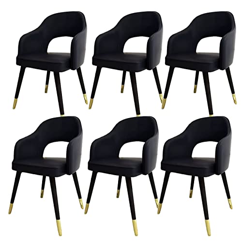 JIESOO Moderne Wohnzimmer-Esszimmer-Sessel 6er-Set,Küchen-Esszimmerstühle Wohnzimmer-Bürostühle PU-Ledersitze Im Mittelalterlichen Stil,Metallfüße(Black Noir) von JIESOO