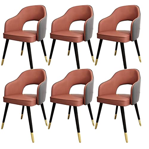 JIESOO Moderne Wohnzimmer-Esszimmer-Sessel 6er-Set,Küchen-Esszimmerstühle Wohnzimmer-Bürostühle PU-Ledersitze Im Mittelalterlichen Stil,Metallfüße(Khaki Kaki) von JIESOO