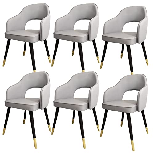 JIESOO Moderne Wohnzimmer-Esszimmer-Sessel 6er-Set,Küchen-Esszimmerstühle Wohnzimmer-Bürostühle PU-Ledersitze Im Mittelalterlichen Stil,Metallfüße(Light Grey) von JIESOO