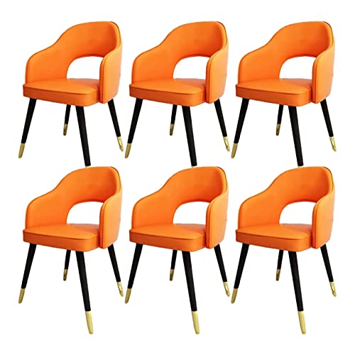 JIESOO Moderne Wohnzimmer-Esszimmer-Sessel 6er-Set,Küchen-Esszimmerstühle Wohnzimmer-Bürostühle PU-Ledersitze Im Mittelalterlichen Stil,Metallfüße(Orange Orange) von JIESOO