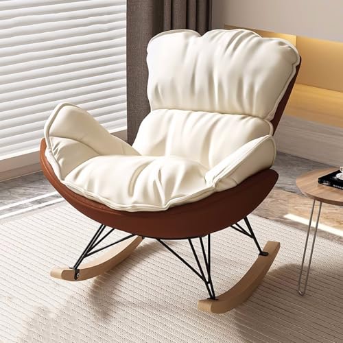 JIESOO Moderner Bequemer Sofa-Schaukelstuhl Innenbereich Gepolsterter Loungesessel Kunstleder Mit Dickem Kissen for Lesen Und Nickerchen Stühle for Wohnzimmermöbel(Off-White+Brown,No Footstool) von JIESOO
