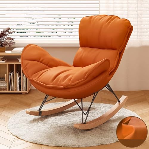 JIESOO Moderner Bequemer Sofa-Schaukelstuhl Innenbereich Gepolsterter Loungesessel Kunstleder Mit Dickem Kissen for Lesen Und Nickerchen Stühle for Wohnzimmermöbel(Orange,No Footstool) von JIESOO