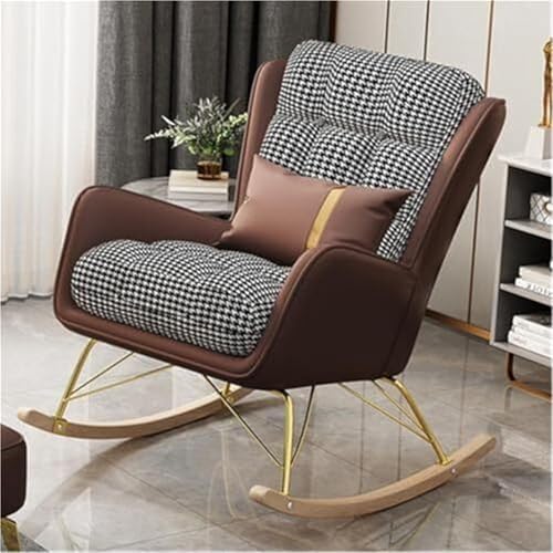 JIESOO Moderner Gepolsterter Schaukelstuhl Gepolsterte Schaukelstühle mit Hoher Rückenlehne Und Armlehnen Schaukelsessel for Wohnzimmer Und Schlafzimmer(Brown) von JIESOO