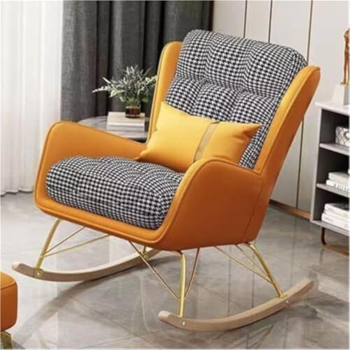 JIESOO Moderner Gepolsterter Schaukelstuhl Gepolsterte Schaukelstühle mit Hoher Rückenlehne Und Armlehnen Schaukelsessel for Wohnzimmer Und Schlafzimmer(Orange) von JIESOO