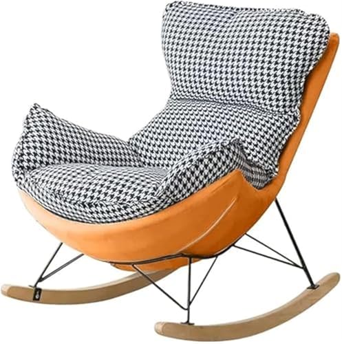 JIESOO Moderner Gepolsterter Schaukelstuhl Schaukelstuhl mit Akzent, Bequeme Wohnzimmerstühle, Stuhl for Erwachsene Mit Gepolsterter Sitzfläche, Stahlbeinen Und Holzsockel(A) von JIESOO
