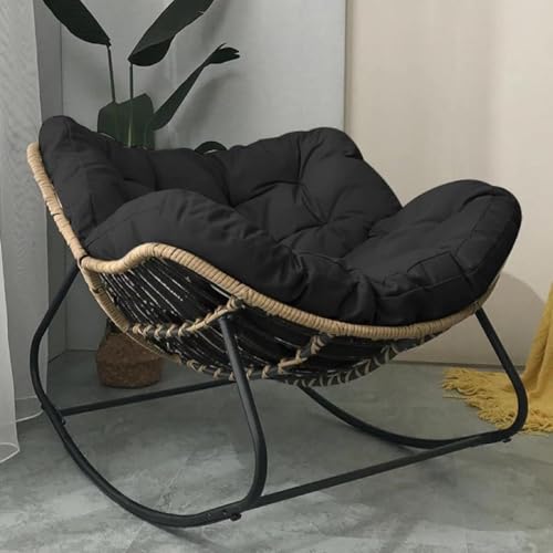 JIESOO Moderner Schaukelstuhl Terrasse Außenstuhl mit Gepolstertem Kissen Übergroßer Lounge-Akzentstuhl Aus Rattangeflecht Innenbereich, Schaukelstuhl mit Gleitfunktion Metallrahmen mit Großen Stützen von JIESOO