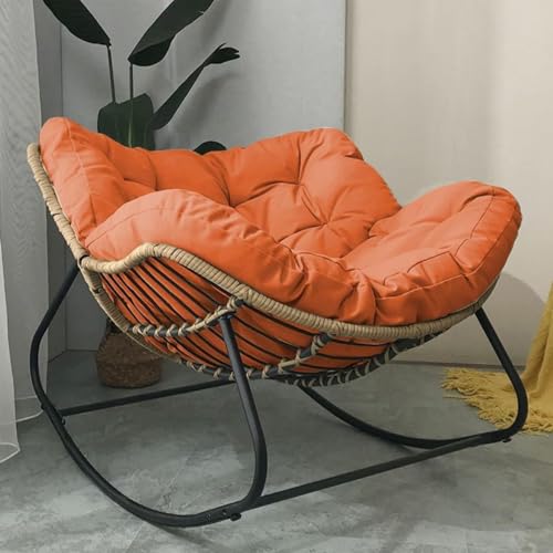 JIESOO Moderner Schaukelstuhl Terrasse Außenstuhl mit Gepolstertem Kissen Übergroßer Lounge-Akzentstuhl Aus Rattangeflecht Innenbereich, Schaukelstuhl mit Gleitfunktion Metallrahmen mit Großen Stützen von JIESOO