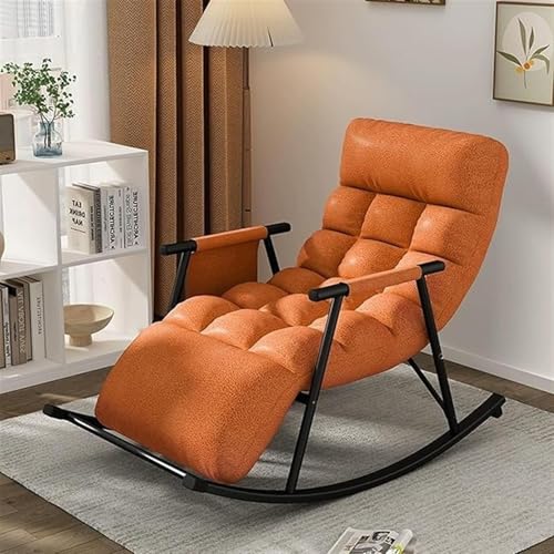 JIESOO Moderner Schaukelstuhl Wohnzimmer Sofaliege Atmungsaktivem Technischem Stoff Schlafzimmer Mit Beinstütze, Bequemer Schaukelstuhl Garten mit Armlehnen,Verstellbarer Rückenlehne Und Seitentaschen von JIESOO