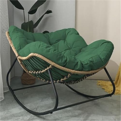 JIESOO Moderner Terrassenschaukelstuhl Außenstuhl mit Gepolstertem Kissen Übergroßer Loungesessel Rattangeflecht for Den Innenbereich, Metallrahmen Mit Großen Stützen(Green) von JIESOO
