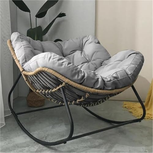 JIESOO Moderner Terrassenschaukelstuhl Außenstuhl mit Gepolstertem Kissen Übergroßer Loungesessel Rattangeflecht for Den Innenbereich, Metallrahmen Mit Großen Stützen(Light Gray) von JIESOO