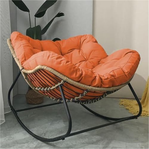 JIESOO Moderner Terrassenschaukelstuhl Außenstuhl mit Gepolstertem Kissen Übergroßer Loungesessel Rattangeflecht for Den Innenbereich, Metallrahmen Mit Großen Stützen(Orange) von JIESOO