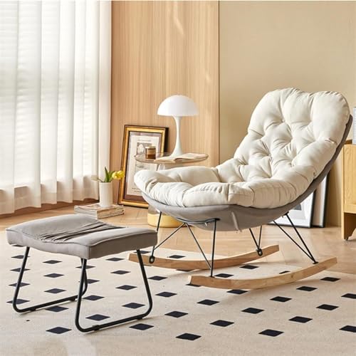 JIESOO Moderner Wohnzimmerstuhl Balkonschaukelstuhl Mit Ottomane Freizeitschaukelstuhl Gepolsterter Sofastuhl(Grey) von JIESOO