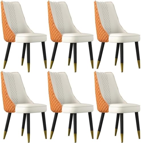 JIESOO Modernes Esszimmerstuhl-Set Mikrofaser-Leder 6er-Set Lounge-Thekenstühle Küche Und Wohnzimmer Schreibtischstuhl mit Holzbeinen for Büro, Lounge, Esszimmer, Küche(Orange+beige) von JIESOO