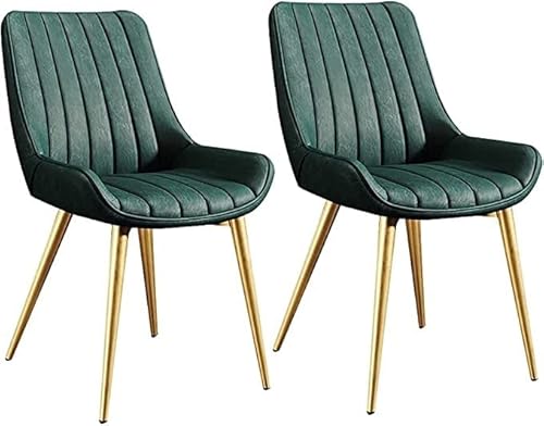 JIESOO Modernes Esszimmerstuhl-Set mit 2 Stühlen Wohnzimmer-Beistellstühlen mit Weichem PU-Lederbezug Kissensitz Und Metallbeinen(Green,Gold feet) von JIESOO