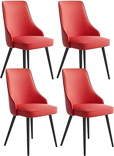 JIESOO Modernes Esszimmerstuhl-Set mit 4 Stühlen Wohnzimmer-Beistellstühle Wasserfester PU-Leder-Küchenstuhl mit Metallbeinen for Büro Lounge Küche Schlafzimmer(Red,Black feet) von JIESOO