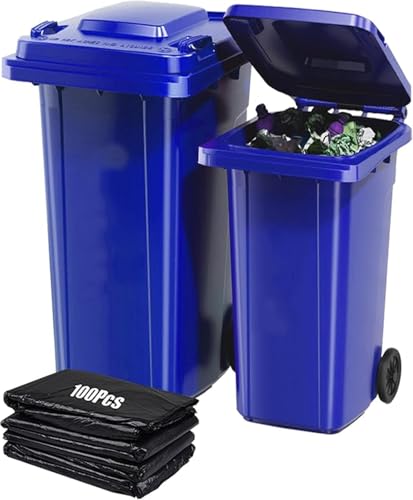 JIESOO Outdoor Mülleimer 18/22/27/53 Gallon Grosser KüchenMülleimer Terasse Mülleimer Außenkorb Müllbehälter Rollen Mit Deckel I 100-teilig Aufbewahrungstasche (Blue,22 Gallon) von JIESOO