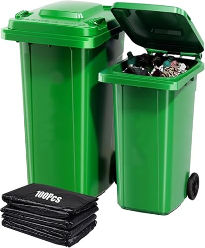 JIESOO Outdoor Mülleimer 18/22/27/53 Gallon Grosser KüchenMülleimer Terasse Mülleimer Außenkorb Mülleimer Mülleimer Rollen Mit Deckel I 100-teilig Aufbewahrungstasche (Green,53Gallon) von JIESOO