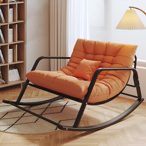 JIESOO Schaukelstuhl Übergroße Terrassenschaukelstühle Mit Sessel Mit Hoher Rückenlehne Schaukelstühle Mit 180Kg Tragkraft Moderne Lounge Mit Eisenrahmen for Wohnzimmer Schlafzimmer(Orange,Negro) von JIESOO