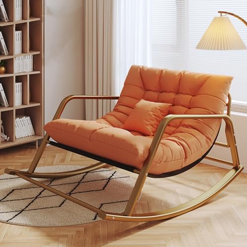 JIESOO Schaukelstuhl Übergroße Terrassenschaukelstühle Mit Sessel Mit Hoher Rückenlehne Schaukelstühle Mit 180Kg Tragkraft Moderne Lounge Mit Eisenrahmen for Wohnzimmer Schlafzimmer(Orange,Gold) von JIESOO