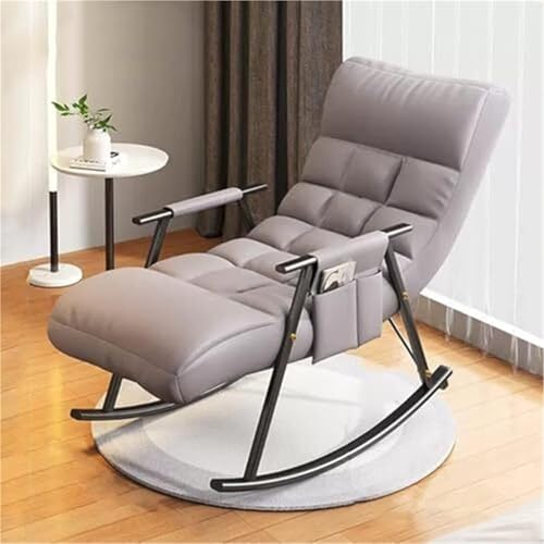 JIESOO Schaukelstuhl Wohnzimmer-Schlafzimmer-Relaxsessel Bequemer Technischer Stoff Mit Seitentaschen(Light Grey) von JIESOO
