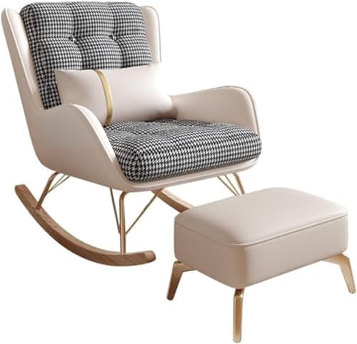JIESOO Liegender Schaukelstuhl Wohnzimmer Schaukelstuhl Mit Fußhocker Entspannungssessel Balkon, Moderner Weicher Schlafsessel, Lesesessel for Lounge Wohnzimmer Schlafzimmer(Beige) von JIESOO
