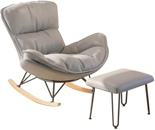 JIESOO Schaukelstuhl Innenbereich mit Fußstütze Mid-Century Modern Gepolsterter Schaukelstuhl for Wohnzimmer, Schlafzimmer(Light Gray) von JIESOO