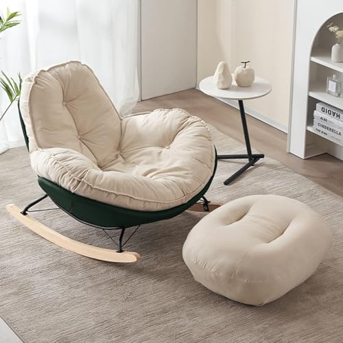 JIESOO Schaukelstuhl mit Flanellsitz Und Fußhocker for Wohnzimmer, Schlafzimmer, Gartenliege(Green) von JIESOO
