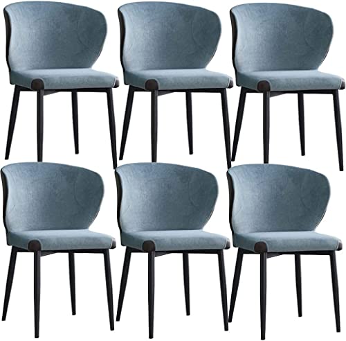 JIESOO Stoffgepolsterter Esszimmerstuhl 6er-Set, Küche Esszimmer Möbel Stühle für Büro Lounge Esszimmer Küche Schlafzimmer Mit Rückenlehne Schwarze Metallbeine(Blue) von JIESOO
