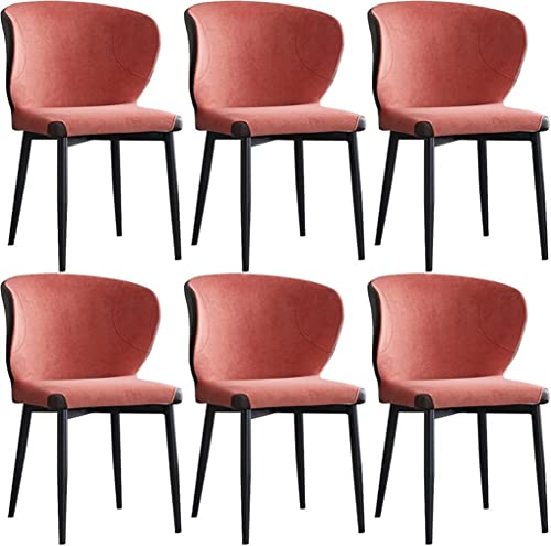 JIESOO Stoffgepolsterter Esszimmerstuhl 6er-Set, Küche Esszimmer Möbel Stühle für Büro Lounge Esszimmer Küche Schlafzimmer Mit Rückenlehne Schwarze Metallbeine(Red) von JIESOO